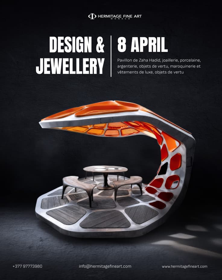 DESIGN & JEWELLERY: Pavilion Zaha Hadid, jewellery, silver, porcelain luxury fashion and bags, objet de vertu