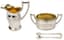 [FROM THE ESTATE OF ELIZAVETA DEMIDOVA-OBOLENSKAYA]
STERLING SILVER-GILT MILK JUG, SUGAR BOWL AND TONGS
E. SCHÜRMANN & CO, THE SECOND HALF OF THE 19TH CENTURY.
Jug engraved with a monogram ‘A’ under an Imperial crown, tongs engraved  with ‘Battenberg’