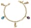14K YELLOW GOLD, DIAMOND, TOPAZ AND AMETHYST CHARMS BRACELET