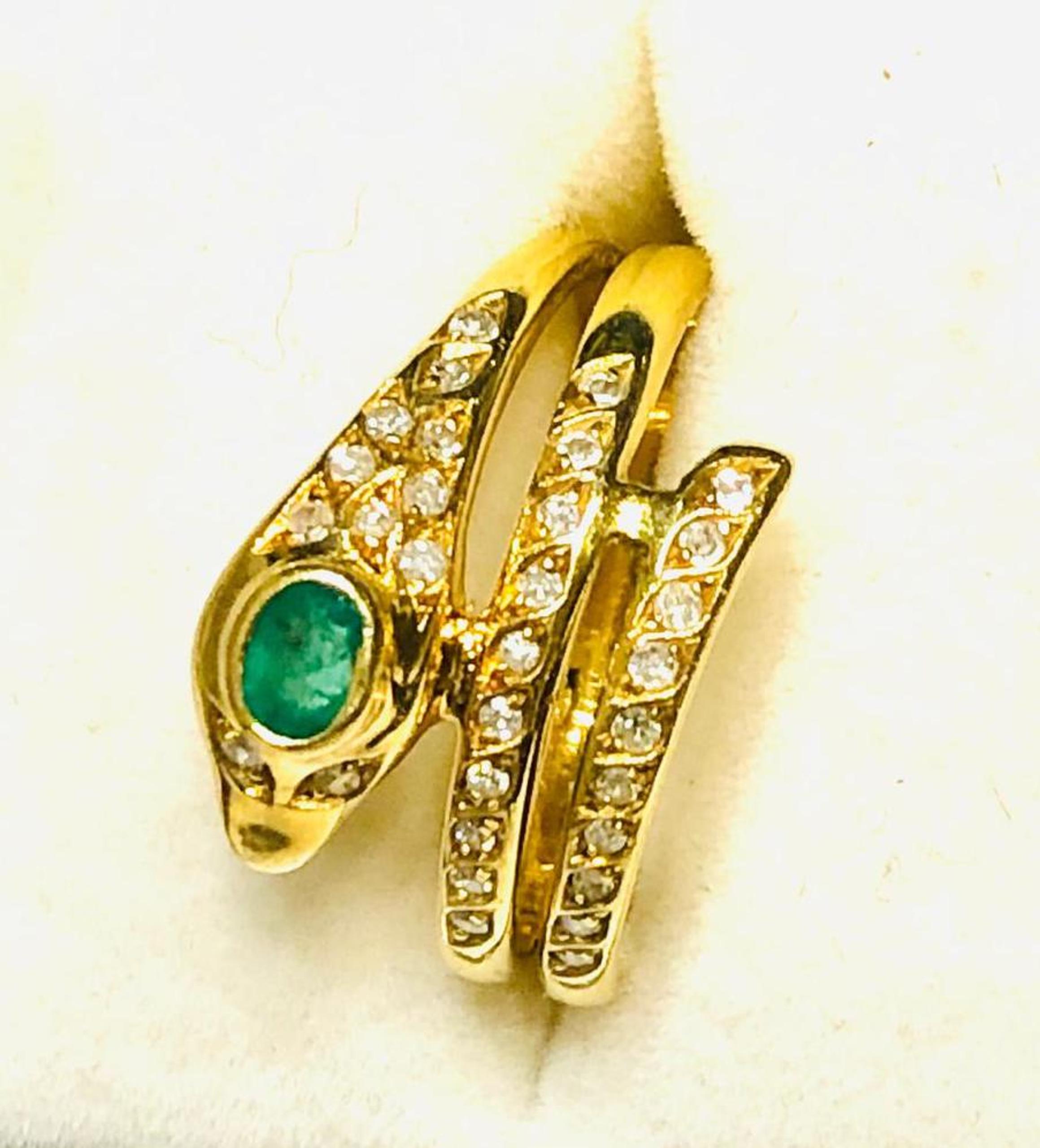 GOLD, EMERALD AND DIAMOND SNAKE RING