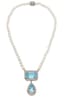 18K WHITE GOLD, CULTURED PEARL, DIAMOND, TOPAZ NECKLACE