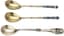 DEMIDOVA-OBOLENSKAYA]
THREE RUSSIAN PARCEL-GILT SILVER TEASPOONS (INCL. TWO WITH FILIGREE ENAMEL) 
NIKOLAI ZVEREV, MOSCOW, 1908-1914