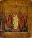 Icon " Guardian angel with selected saints" - Cosmas and Damian, Conon and Boniface and a consecrated saint.
Mstera, late XIX - early XX cc.
