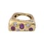 MODERNIST RING IN 18K GOLD SET WITH DIAMONDS AND THREE PINK RUBIES (OR SAPPHIRES?)