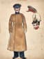 ALEXANDRE BENOIS (1870-1960)
Costume design for Two Soldiers for the ballet ‘Petrushka’ by Igor Stravinsky at Covent Garden in 1956