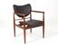 FINN JUHL (1912 - 1989)
Set of six wooden armchairs with brown leather upholstey