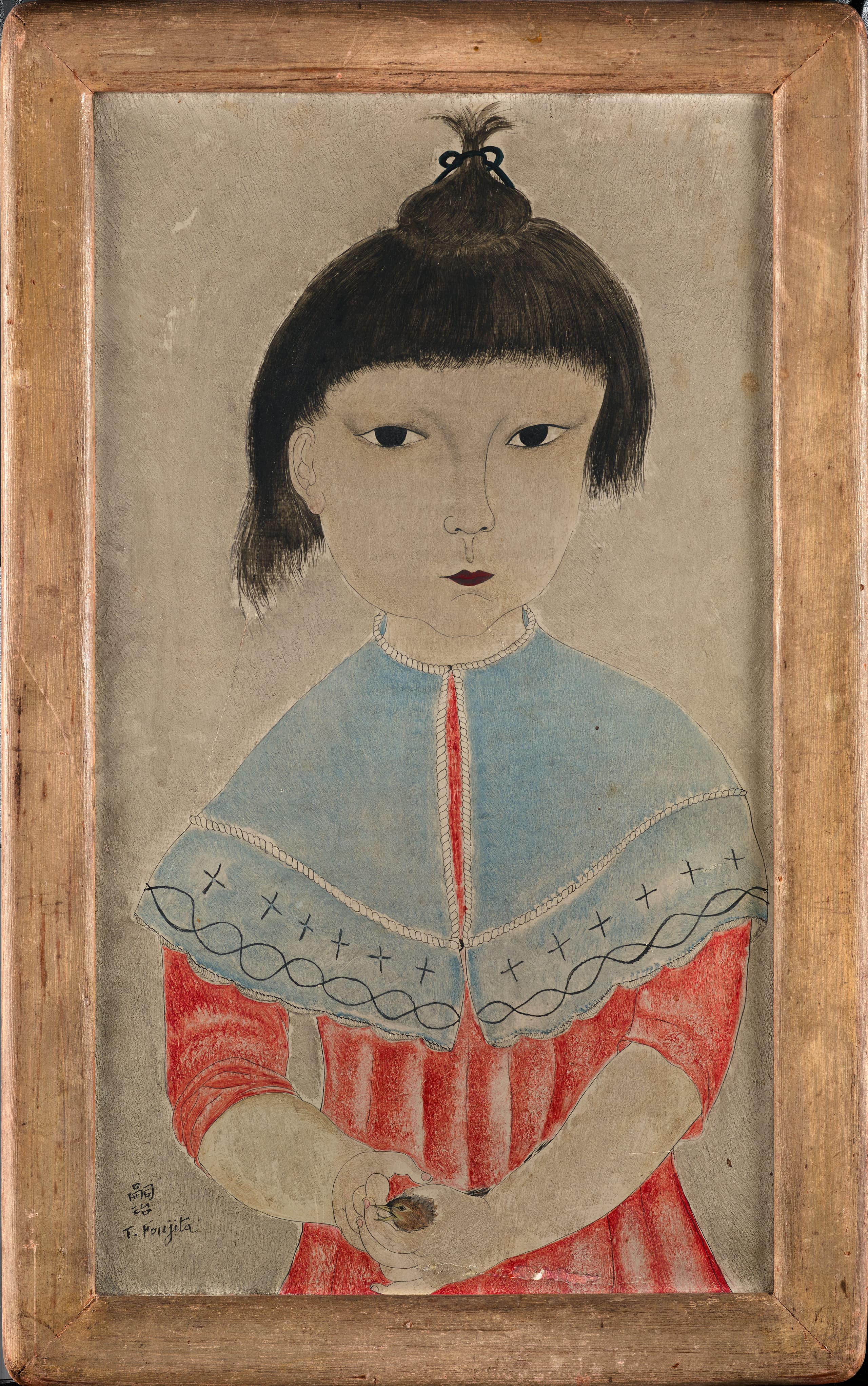 藤田嗣治【JEUNE FILLE PORTANT UN OISEAU】 Tsuguharu Foujita (1886-1968) Fillette à l'oiseau (Little girl