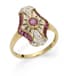 14K YELLOW GOLD, DIAMOND AND RUBY ART DECO STYLE RING