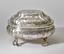SILVER OVAL CAVIAR BOWL WITH A LID ON ROUNDED LEGS WITH A ROCAILLE DECOR.
Unidentified master, Russia, Moscow, circa 1770
(during reign of Catherine the Great)