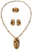 MAGERIT 'HONEYCOMB AND FLOWERS'
SET OF 18K YELLOW GOLD, DIAMOND, CITRINE AND ONYX NECKLACE, EARCLIPS AND RING
