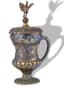 GUBKIN SILVER CUP WITH LID, DECORATED VINE LEAVES AND GRAPES AND A COCKEREL-SHAPED TOP
Factory of Ivan Semenovitch Gubkin, Moscow, 1850s.