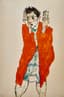 EGON SCHIELE (1890-1918)
Selbstdarstellung mit orangefarbenem umhang
(Self-portrait with orange cape)