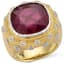 18K TEXTURED YELLOW GOLD, DIAMOND, RUBY RING