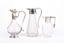 THREE MODERN STYLE CRYSTAL DECANTERS WITH METAL LIDS