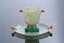 ART DECO ROUND JADE, GOLD, CABOCHON EMERALD AND CORAL SAUCER AND ONE MALACHITE MARQUETRY JADE, CORAL, GOLD AND CABOCHON ONYX CUP