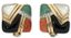 ASCH GROSSBARDT BOUCLES D’OREILLES À CLIP VINTAGE EN OR JAUNE 14K ONYX, CORAIL, MALACHITE, NACRE ET DIAMANTS