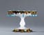 EUROPEAN OPAQUE GLASS VASE ON A STAND WITH DECORATION OF METALLIC GARLANDS OF LEAVES AND BLUE STONES