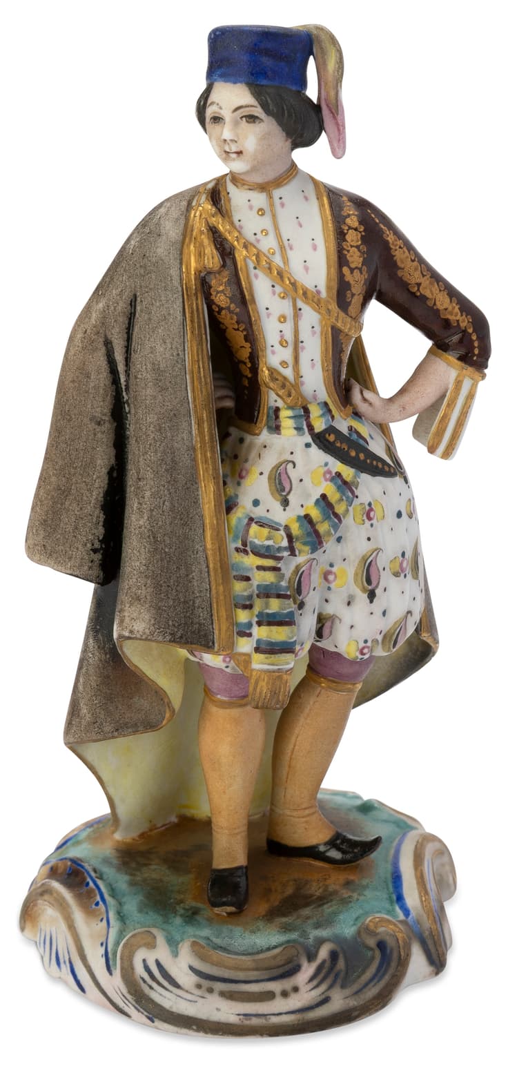 PORCELAIN FIGURE ‘MADEMOISELLE SOPHIE’ FROM THE ‘THEATRE GALLERY’ SERIES  
Popov Porcelain Factory, mid-19th century