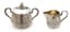 TEA SET COMPRISING PARCEL-GILT SILVER SUGAR BOWL AND CREAMER WITH MONOGRAM ‘AD’ AND FLORAL DECORATION