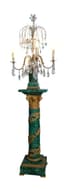 PAIR OF LOUIS XVI STYLE ROCK CRYSTAL, MALACHITE AND GILT BRONZE GIRANDOLES
PARIS, EARLY 20TH CENTURY