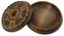 BOÎTE À BIJOUX RONDE EN BOIS SCULPTÉ A DECOR DE MOTIFS FLORAUX ET DE FEUILLAGES