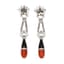 18K WHITE GOLD, DIAMOND, ONYX AND CORAL PENDANT EARRINGS