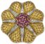 FLEUR' BROCHE ITALIENNE EN OR JAUNE ET GRIS 18K, DIAMANTS ET RUBIS, ANNEES 1960-1970