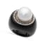 18K WHITE GOLD, ONYX, PEARL, DIAMOND RING