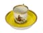 PORCELAIN CUP AND SAUCER YELLOW AND GILT PATTERN REPRESENTING RIDER