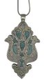 VINTAGE SILVER AND TURQUOISE KHAMSA NECKLACE AND PENDANT