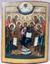 AN ICON «THE SAVIOUR ON THE THRONE, WITH THE MOTHER OF GOD, SAINT JOHN THE BAPTIST, ARCHANGELS MICHAEL AND GABRIEL AND SAINTS»
Ural (?), 2d half of 19th century