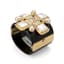 CHANEL GOLD METAL, WHITE ENAMEL, BLACK RESINE CUFF BRACELET WITH CC LOGO