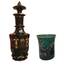 A large carved blue cobalt glass decanter with cover