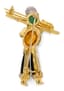 'THE SKIER' 18K YELLOW GOLD, DIAMOND, AMETHYST, AMBER, CITRINE AND ROCK CRYSTAL BROOCH