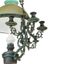 LUSTRE À PÉTROLE À NEUF LUMIÈRES EN BRONZE PATINÉ ET OPALINE BLEUTÉE
France, fin du 19ème siècle