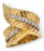 BOUCHERON ‘PALMETTE’ 18K YELLOW GOLD, PLATINUM AND DIAMOND RING AND BROOCH, 1950s - 1960s