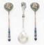 3 teaspoons, Two with painted enamel on the filigree and one with a decorative pen with the image of an old man.