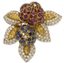 MAGNIFIQUE BROCHE 'FLEUR EXOTIQUE' EN OR JAUNE 18K, DIAMANTS, RUBIS ET SAPHIRS