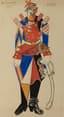 MIKHAIL LARIONOV (1881-1964)
COSTUME DESIGN FOR A SOLDIER FOR THE BALLET CHOUT (BOUFFON), WITH MUSIC BY PROKOFIEV AND A LIBRETTO BY SERGEI DIAGHILEV (THE BALLETS RUSSES PRODUCTION)