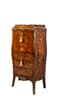 A LOUIS XV STYLE DROP-FRONT SECRETARY DESK WITH FLORAL MARQUETRY DECORATION, CURVED UPRIGHTS, GILDED AND CHASED BRONZES AND FOUR LOWER DRAWERS