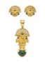 PRE-COLUMBIAN STYLE 18K GOLD AND MALACHITE PENDANT AND EARRINGS SUITE, 20THE CENTURY