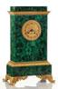 MALACHITE EMPIRE STYLE MANTEL CLOCK
Russia, Imperial Lapidary factory of Peterhof, first quarter of the XIX century Bronze-gilt, malachite, mosaic 47,5 х 30...