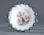 EUROPEAN OPAQUE GLASS VASE ON A STAND WITH DECORATION OF METALLIC GARLANDS OF LEAVES AND BLUE STONES
