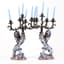 EMILE GALLÉ (1846 - 1904)
PAIR OF HERALDIC LIONS CANDELABRA IN IMARI JAPANESE STYLE SUPPORTING FIVE BRONZE ARMS