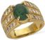 BAGUE EN OR JAUNE 18K DIAMANTS ET CABOCHON ÉMERAUDE, ANNÉES 1960-1980