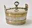 SILVER-GILT TROMPE L’OEIL SUGAR BOWL WITH A LID IN THE «NEO-RUSSIAN STYLE» IN THE FORM OF A BARREL.   
Master I. Auvin, Russia, Saint Petersburg, 1860
(during the reign of Alexandre II).