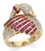 'SWAN' 14K YELLOW GOLD, DIAMOND AND RUBY RING