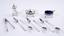 A SET BY MAPPIN & WEBB
Comprising: six silver-plated spoons in fitted case, a reversible nutcraker, a three-piece s et of mustard, salt and pepper holders with two blues-glass liners