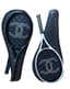 A PAIR OF CHANNEL CC TENNIS RACKETS 
WITH TWO BLACK CHANEL LEATHER CASES