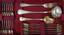 SILVER CUTLERY SET ENGLISH STYLE, 19TH CENTURY
Full cutlery set for 12 persons comprising: ladle, large serving fork, large serving spoon, 12 dinner forks, 12 dinner knives, 12 dinner spoons, 12 dessert forks, 12 dessert knives, 12 dessert spoons, 12 tea spoons, 12 coffee spoons